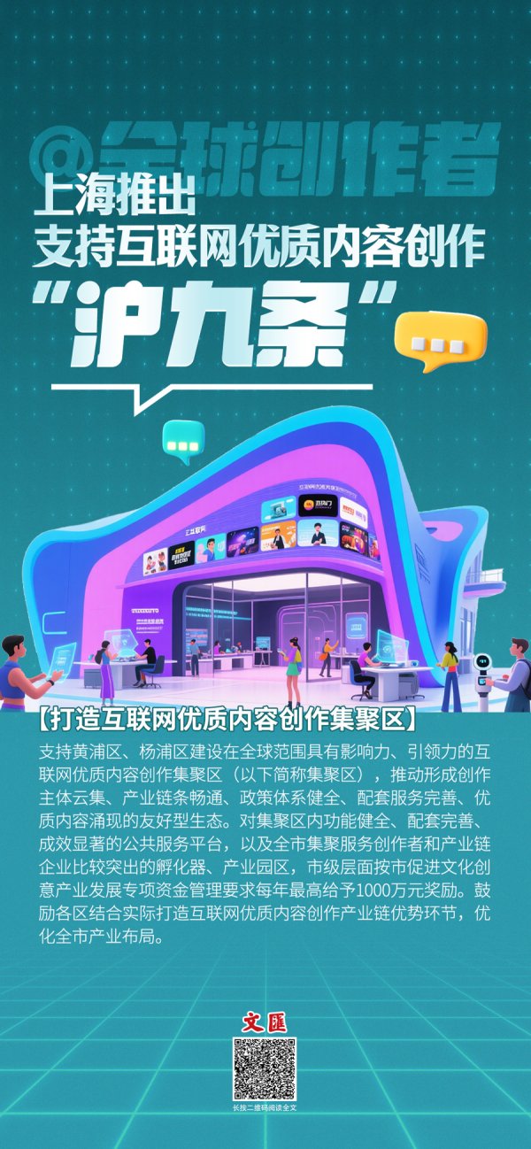 广盛网  文汇海报｜@全球创作者，上海推出支持互联网优质内容创作“沪九条”