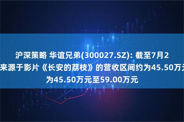 沪深策略 华谊兄弟(300027.SZ): 截至7月22日17时, 公司来源于影片《长安的荔枝》的营收区间约为45.50万元至59.00万元
