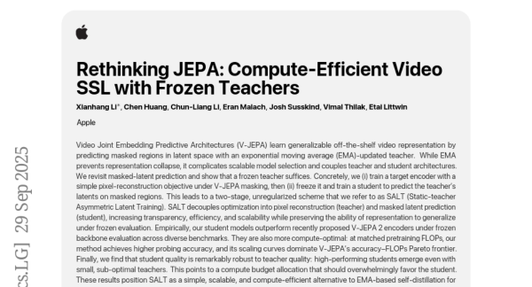 玖富智配 Apple公司突破视频AI训练瓶颈：用＂冻结老师＂让机器更聪明地看懂视频